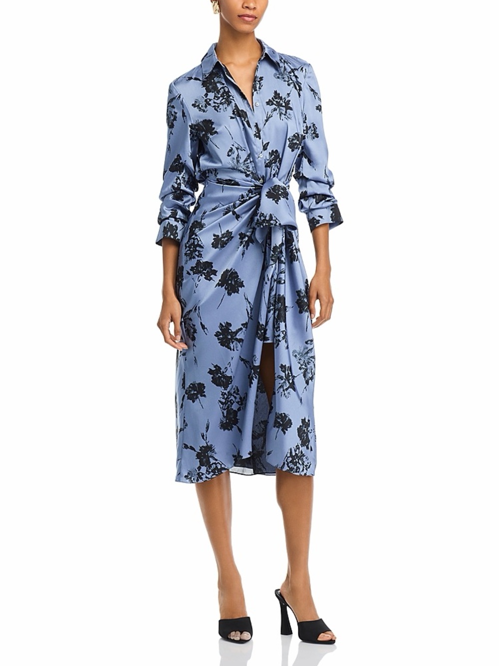 cinq a sept Blue Floral Long Sleeve Wrap Dress